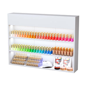 OmySalon 3-Tier Wall Mount LED Wooden Nail Polish Organizer Shelf with USB Touch Control