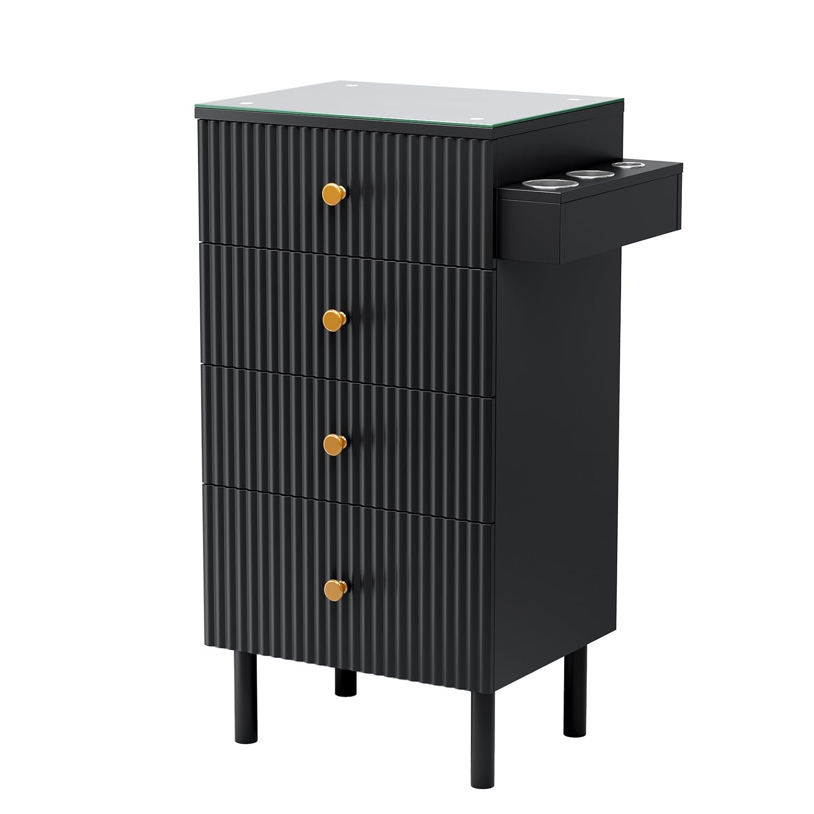 OmySalon SCWG Salon Styling Storage Station with Removable Glass Top & 4 Drawers 3 Hot Tool Holders
