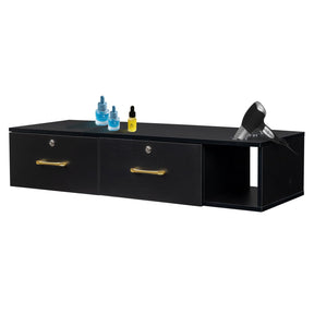 OmySalon PH467 Wall Mount Salon Styling Station w/2 Lockable Drawers 1 Side Open Space 3 Hair Dryer Holders