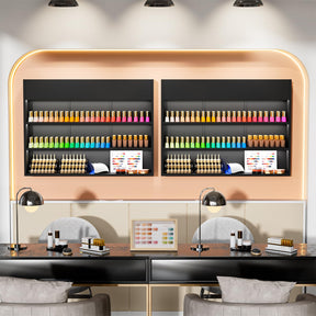 OmySalon 3-Tier Wall Mount LED Wooden Nail Polish Organizer Shelf with USB Touch Control