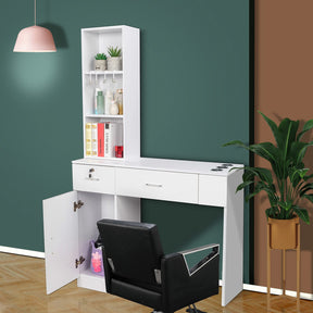 OmySalon HSC-08 Barber Station Wall Mount  2 Drawers 1 Storage Cabinet 3 Open Shelves Black/Red & Black