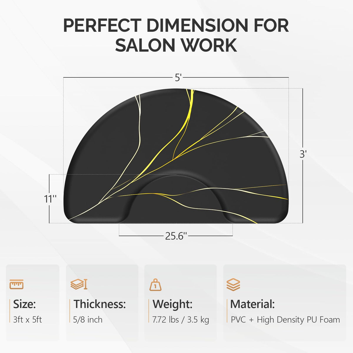OmySalon 3' x 5' Semi-Circle Anti-Fatigue Salon Mat with Round Cutout 5/8" Thick