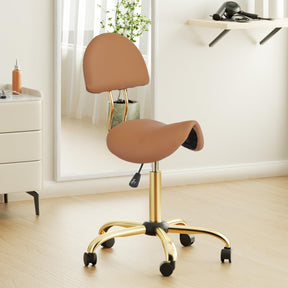 OmySalon Hydraulic Adjustable Rolling Saddle Stool with Back Support