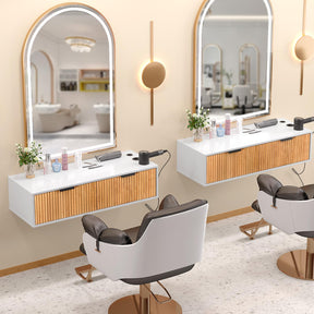 OmySalon WMSCTD Modern Retro Wall Mount Salon Styling Station with 2 Drawers 3 Heat-Resistant Tool Holders