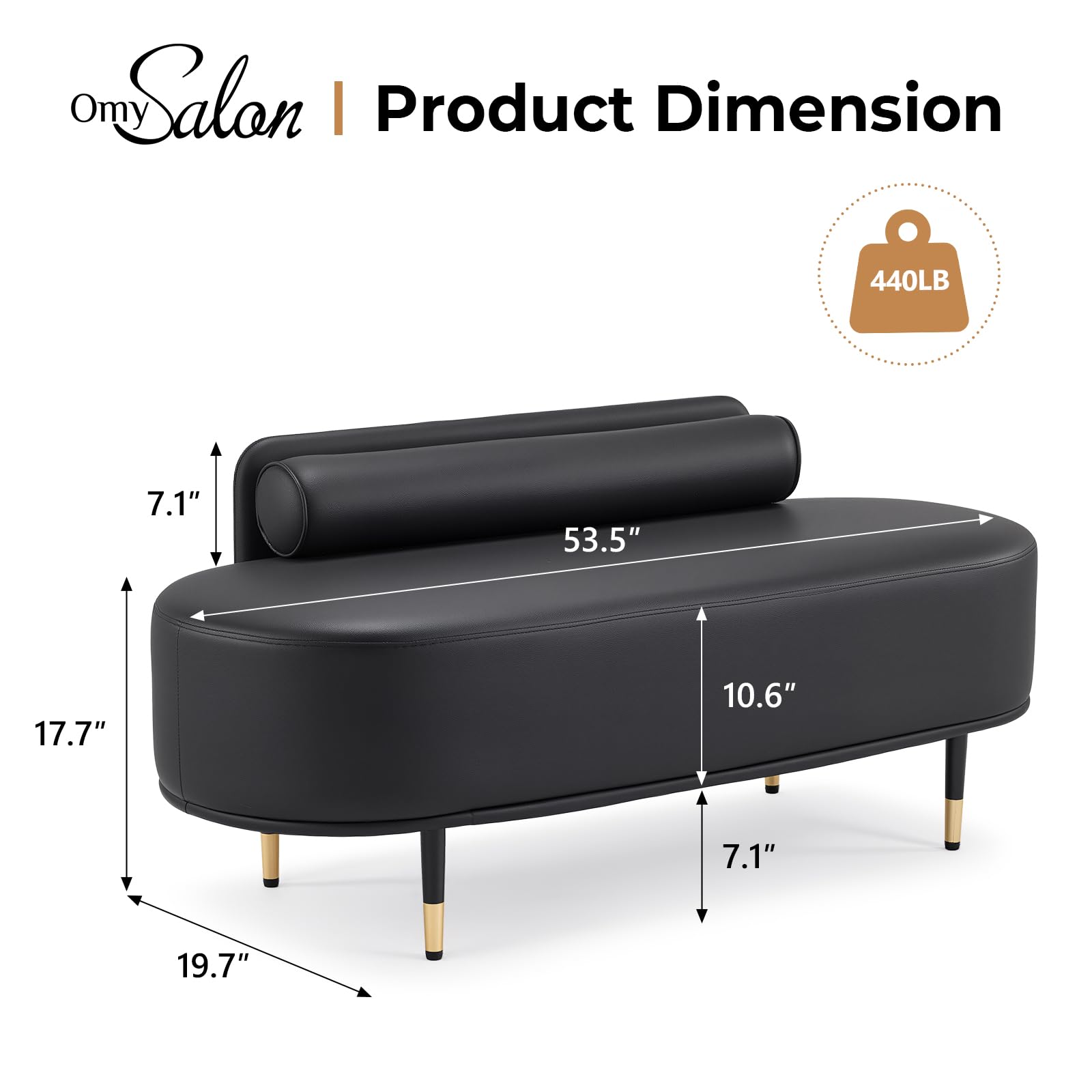 OmySalon WRB1601 53.5in Faux Leather Waiting Room Reception Bench Chair with Low Back