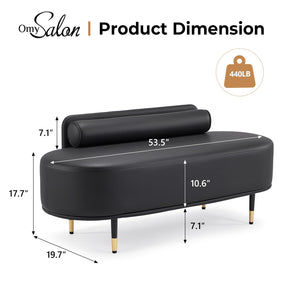 OmySalon WRB1601 53.5in Faux Leather Waiting Room Reception Bench Chair with Low Back