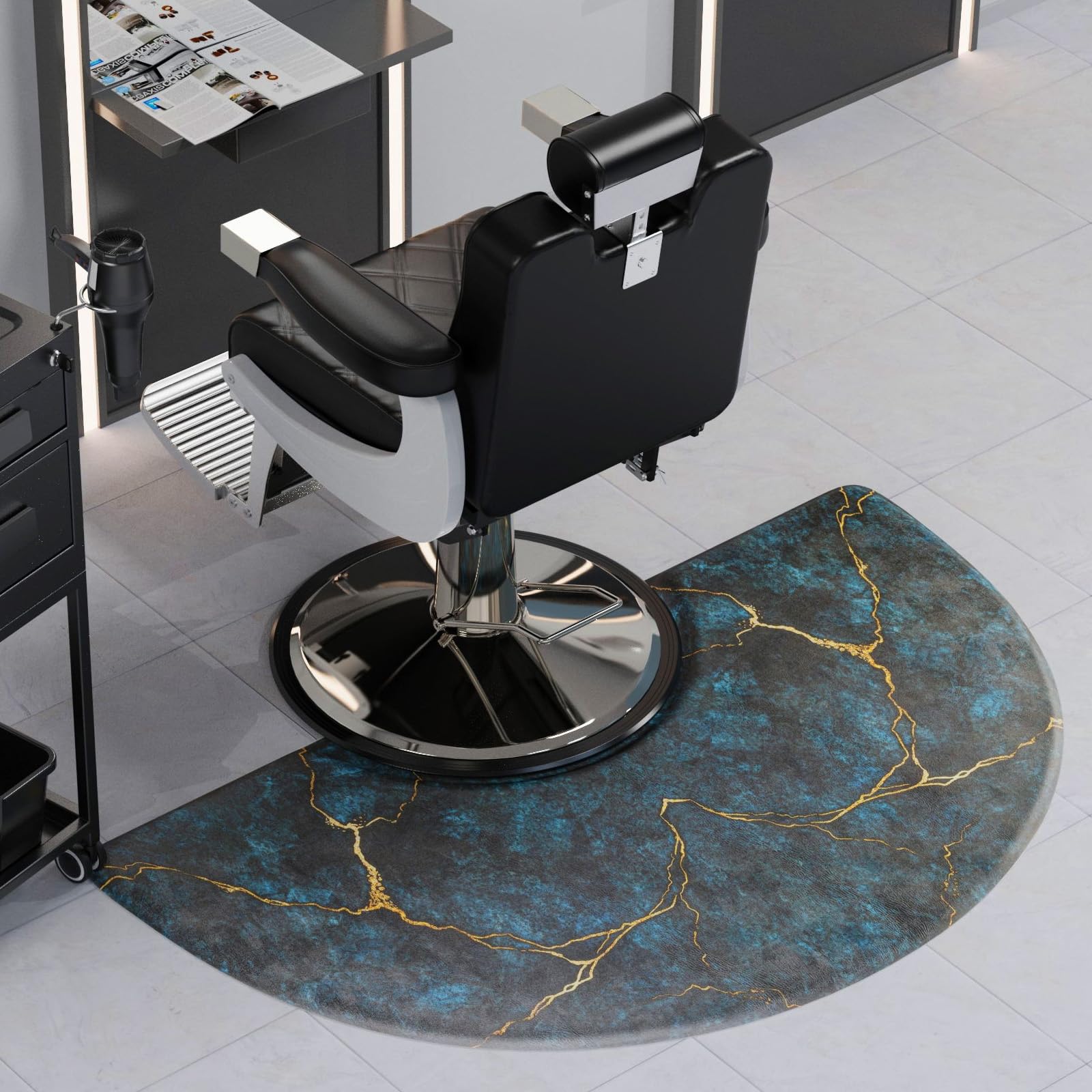 OmySalon 3'x5' Semi Circle Salon Anti Fatigue Mat with Round Cutout 5/8" Thick