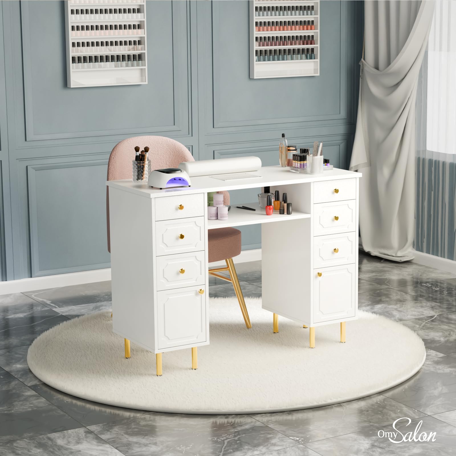 OmySalon MT-FORMED Nail Manicure Table w/Electric Dust Collector & Wrist Rest