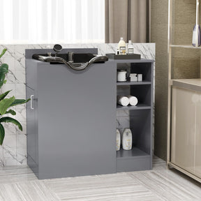 Omysalon HWCOC Salon Wet Cabinet Station with Shampoo Bowl & Adjustable Shelves & Sprayer Faucet