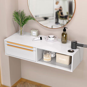 OmySalon WMSCOD Wall Mount Salon Styling Station with 2 Drawers 1 Open Shelf 3 Heat Resistant Dryer Holders