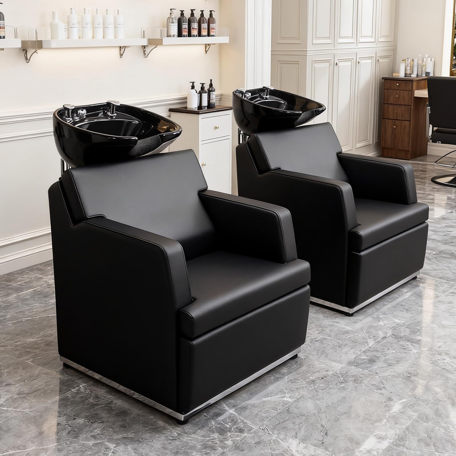 OmySalon BU2601 Salon Shampoo Backwash Chair with Tilting Porcelain Bowl
