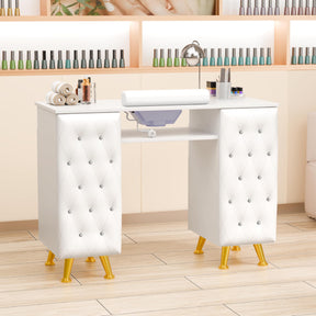OmySalon MT-SC Nail Manicure Table w/Electric Dust Collector & Wrist Rest & Diamond Decoration