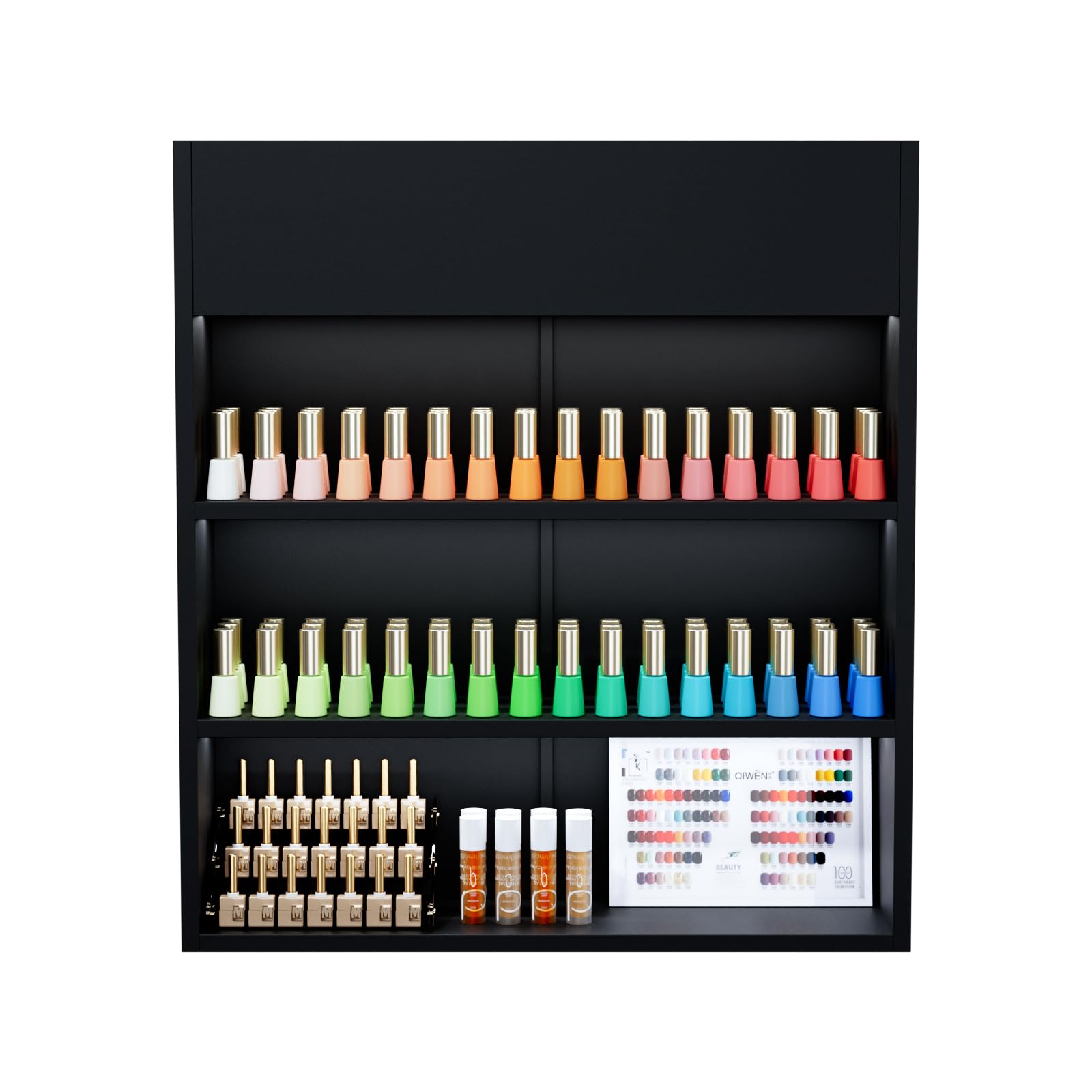 OmySalon 3-Tier Wall Mount LED Wooden Nail Polish Organizer Shelf with USB Touch Control