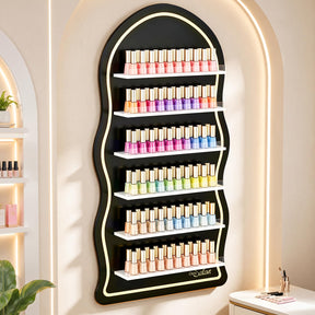 OmySalon Wall-Mounted Wavy 6-Tier Nail Polish Rack With 5.5" Extra-Tall Shelves