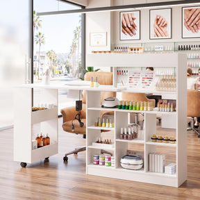 OmySalon MT-RL Rotatable L-Shaped Nail Manicure Table with Electric Dust Collector, Storage Trolley & Wrist Rest