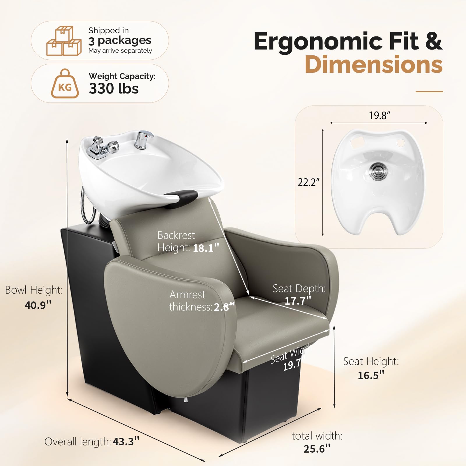 OmySalon BU2901 Salon Shampoo Bowl and Chair Backwash Unit with Tilting Ceramic Sink