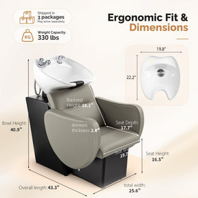 OmySalon BU2901 Salon Shampoo Bowl and Chair Backwash Unit with Tilting Ceramic Sink