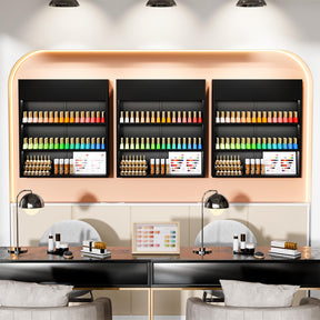 OmySalon 3-Tier Wall Mount LED Wooden Nail Polish Organizer Shelf with USB Touch Control