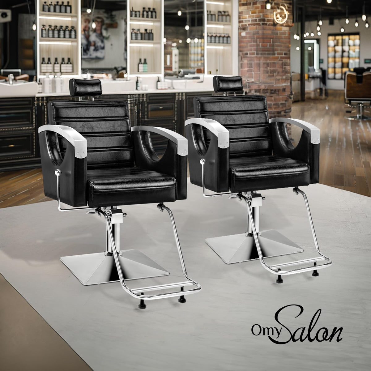 OmySalon SC2611 All Purpose Heavy Duty Hydraulic Reclining Hair Salon Chair w/Headrest and Stainless Steel Armrest