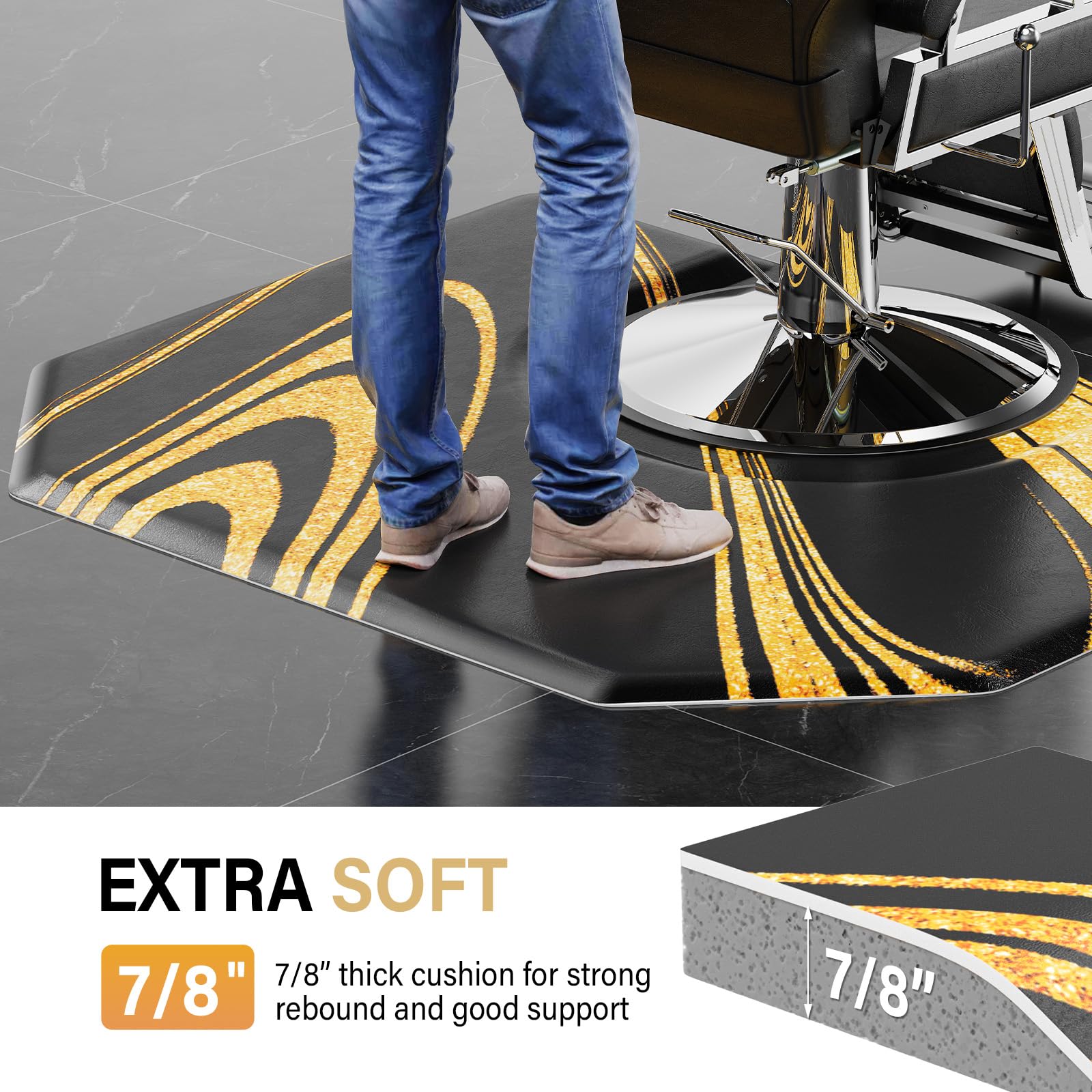 OmySalon 4' x 5' Salon Anti Fatigue Mat Hexagon Barber Mat for Round Base Styling Chair 1/2in 7/8in Thick
