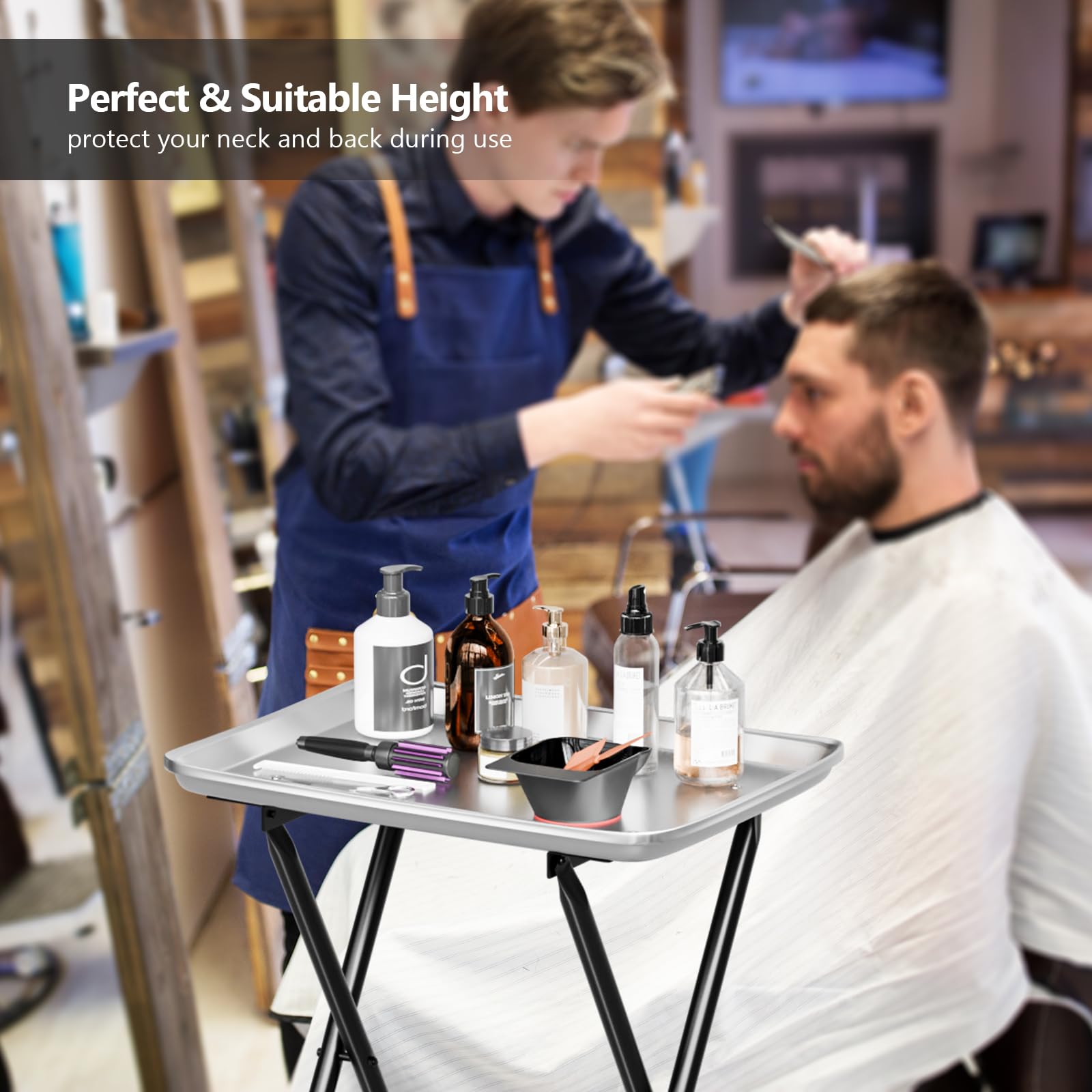 OmySalon ST1401 Foldable Rolling Salon Tray Trolley Cart on Wheels