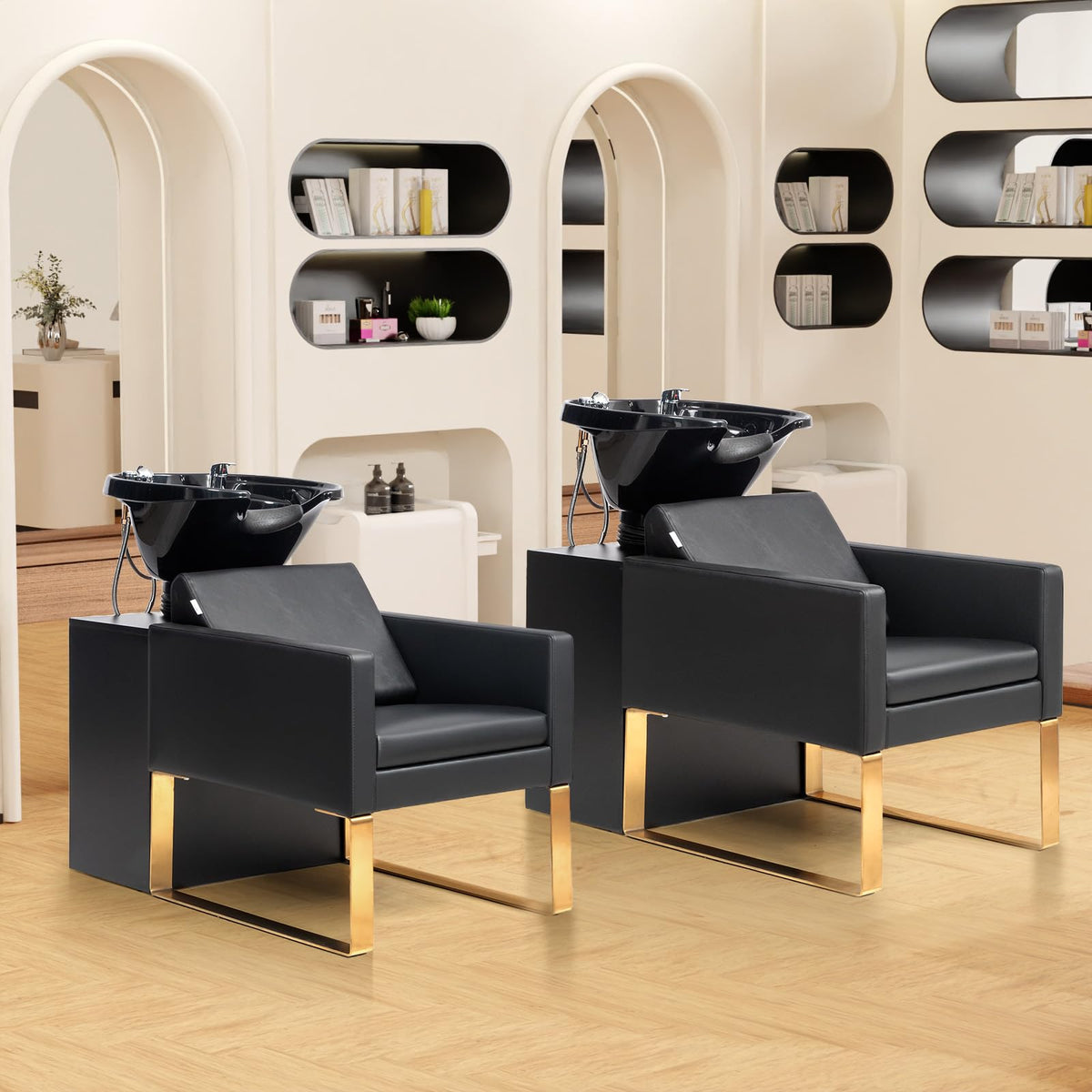OmySalon BU2001 Salon Shampoo Backwash Chair Unit with ABS Plastic Bowl & Wooden Cabinet
