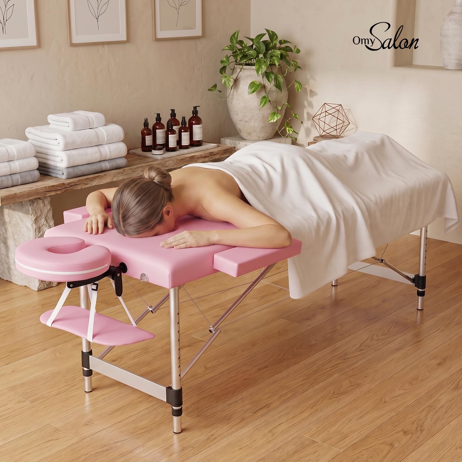 OmySalon FA-MB 84in Portable Height-Adjustable Physical Therapy Massage Table with Aluminum Frame, Face Cradle & Carrying Bag