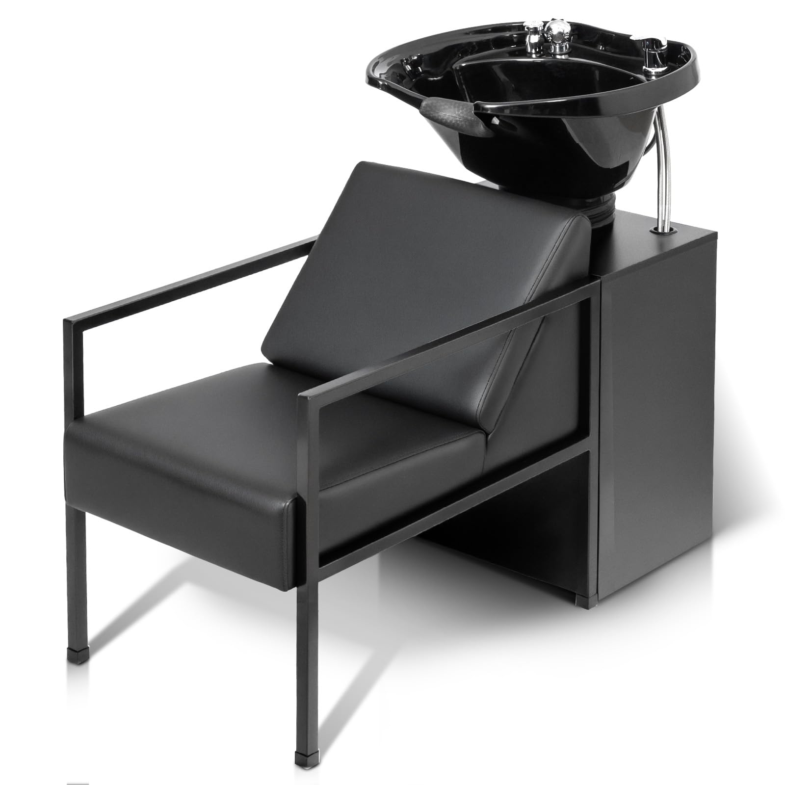 OmySalon BU2101 Salon Shampoo Backwash Chair Unit with Tilting ABS Plastic Bowl & Storage Cabinet Station