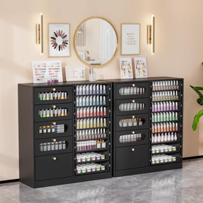 OmySalon 32" L Floor-Standing Nail Polish & Powder Organizer Cabinet with 8 Clear & 4 Visual Drawers