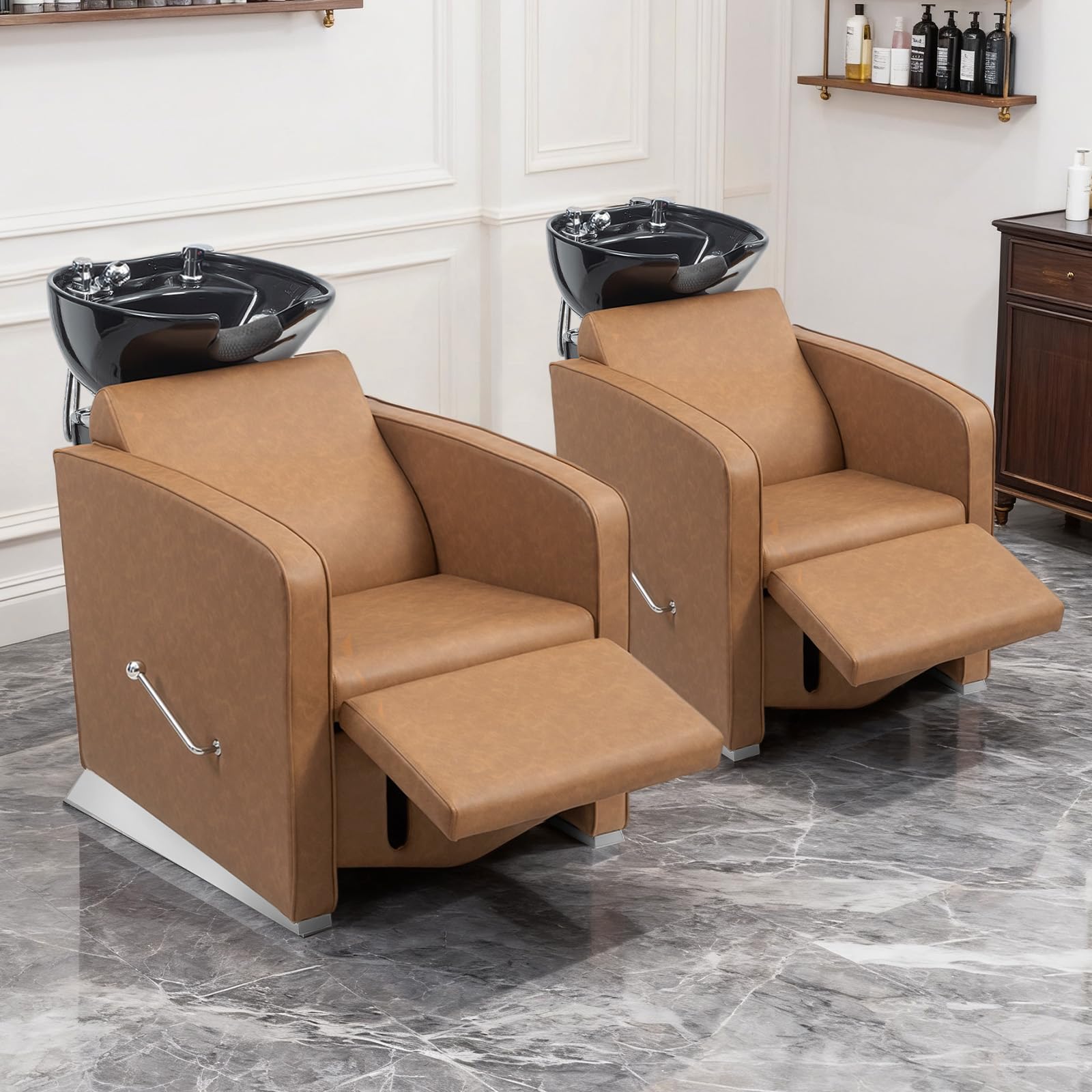 OmySalon BU1221 Salon Shampoo Backwash Chair Unit with Ceramic Shampoo Bowl & Adjustable Footrest