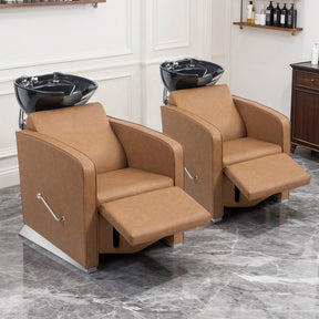 OmySalon BU1221 Salon Shampoo Backwash Chair Unit with Ceramic Shampoo Bowl & Adjustable Footrest