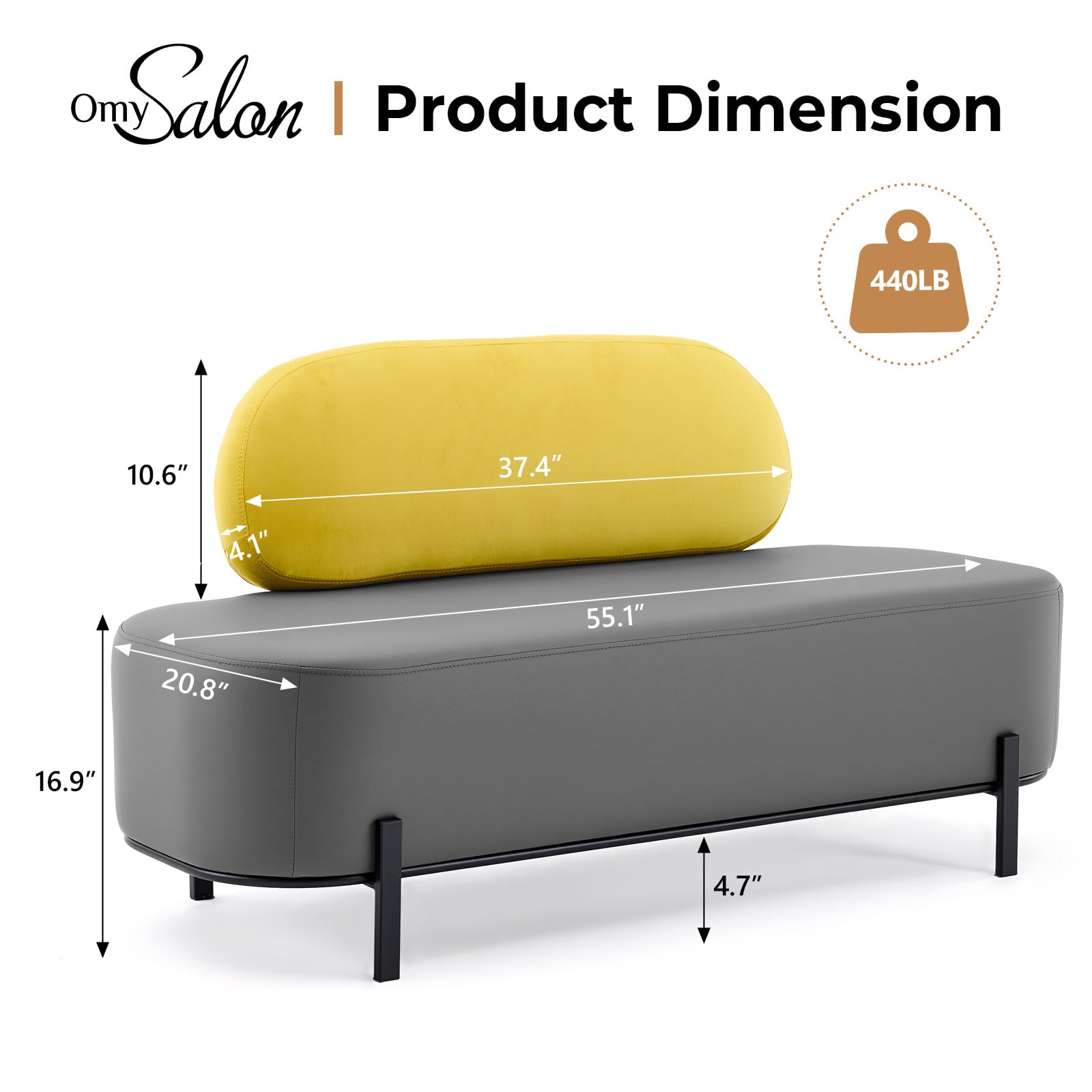 OmySalon WRB1801 55.1in Faux Leather Upholstered Waiting Room Reception Bench Chair with Backrest