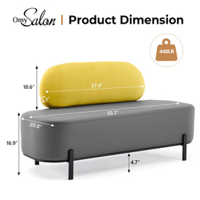 OmySalon WRB1801 55.1in Faux Leather Upholstered Waiting Room Reception Bench Chair with Backrest