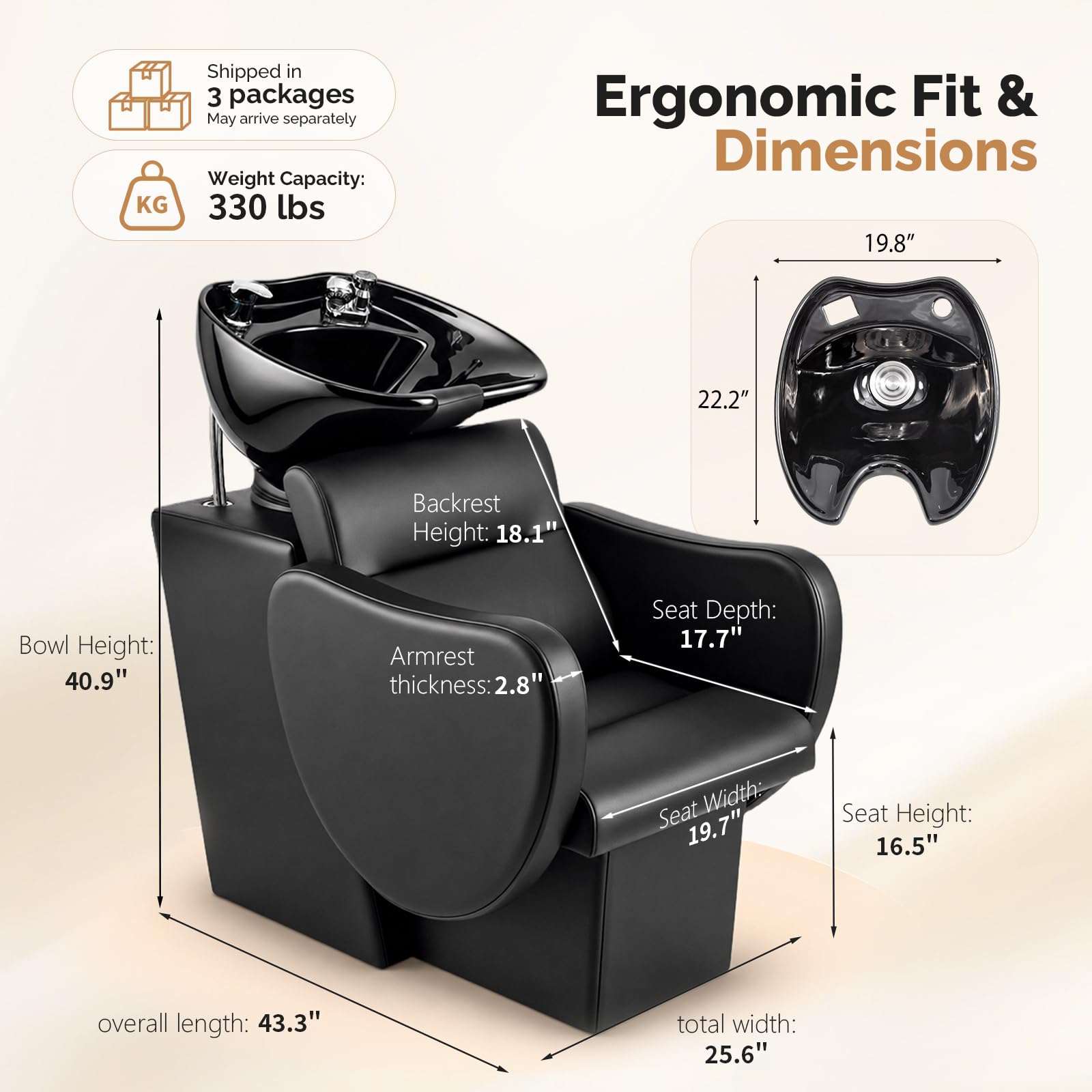 OmySalon BU2901 Salon Shampoo Bowl and Chair Backwash Unit with Tilting Ceramic Sink
