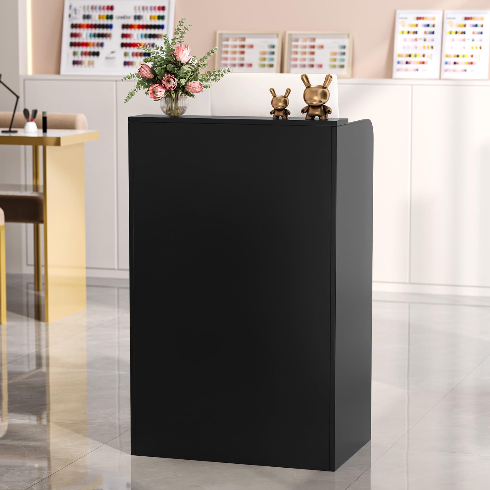 OmySalon RD Modern Wooden Reception Desk with Lockable Drawer and Legroom Rack