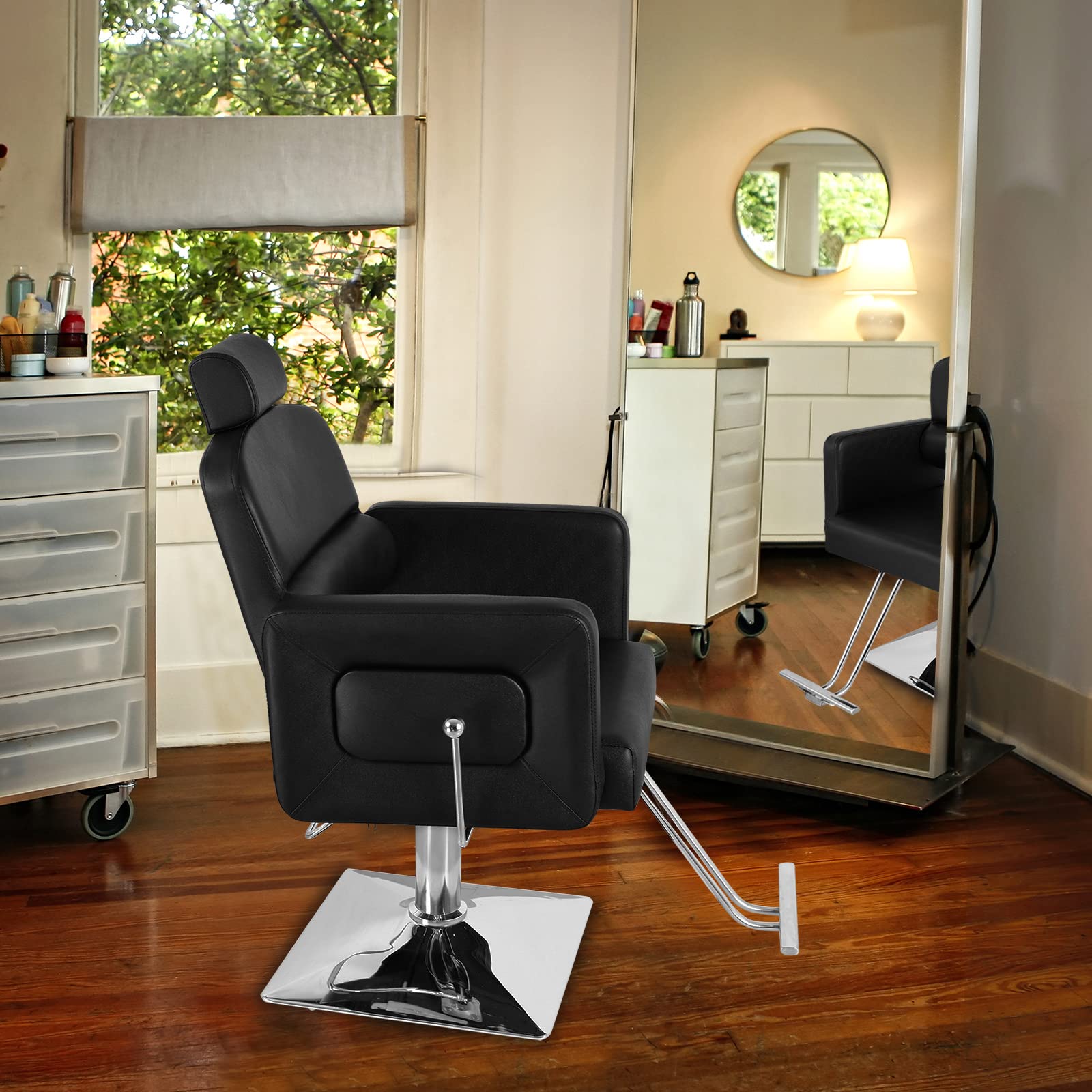 OmySalon SC1801 All Purpose Heavy Duty Reclining Minimalist Hair Salon Chair w/Headrest