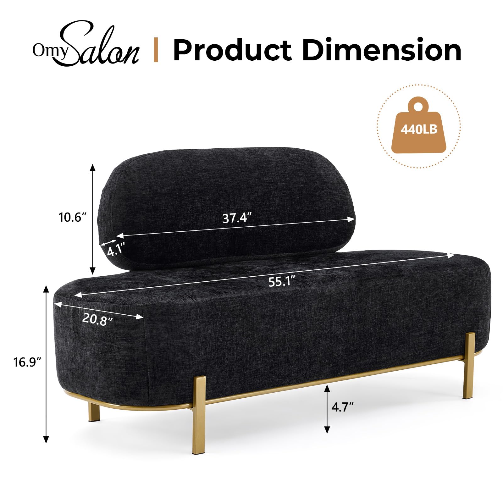 OmySalon WRB1801 55.1in Faux Leather Upholstered Waiting Room Reception Bench Chair with Backrest