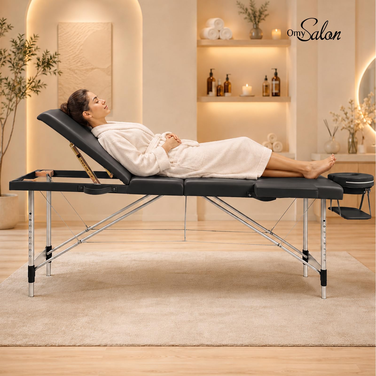 OmySalon FA-MB 84in Portable Height-Adjustable Physical Therapy Massage Table with Aluminum Frame, Face Cradle & Carrying Bag
