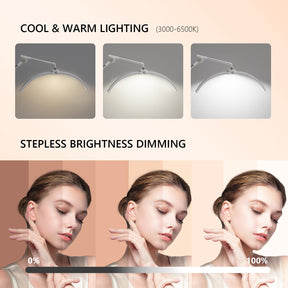 OmySalon Height Adjustable Shadowless Half Moon LED Floor Lamp with 3000-6500K Adjustable Color Temperature, Stepless Dimming & Phone Holder