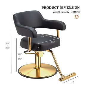 OmySalon SC3301 Heavy-Duty Hydraulic Styling Chair with Open Back & Gold Footrest