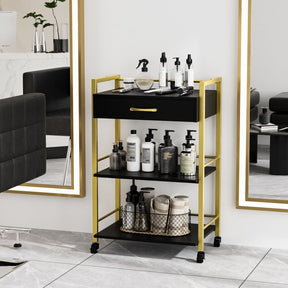 OmySalon Wooden Rolling Utility Esthetician Trolley Cart w/Wheels & Drawer