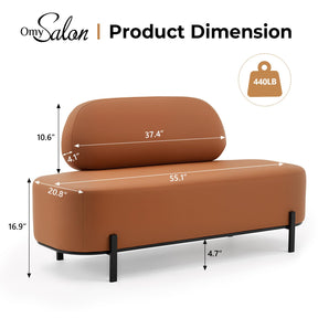OmySalon WRB1801 55.1in Faux Leather Upholstered Waiting Room Reception Bench Chair with Backrest