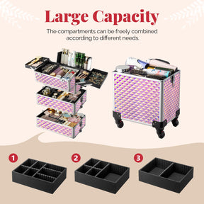 OmySalon 4-in-1 Aluminum Lockable Rolling Makeup Train Case