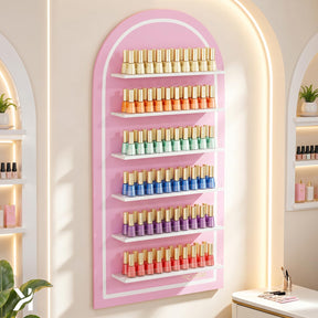 OmySalon Wall-Mounted Arched 6-Tier Nail Polish Rack With 5.5" Extra-Tall Shelves