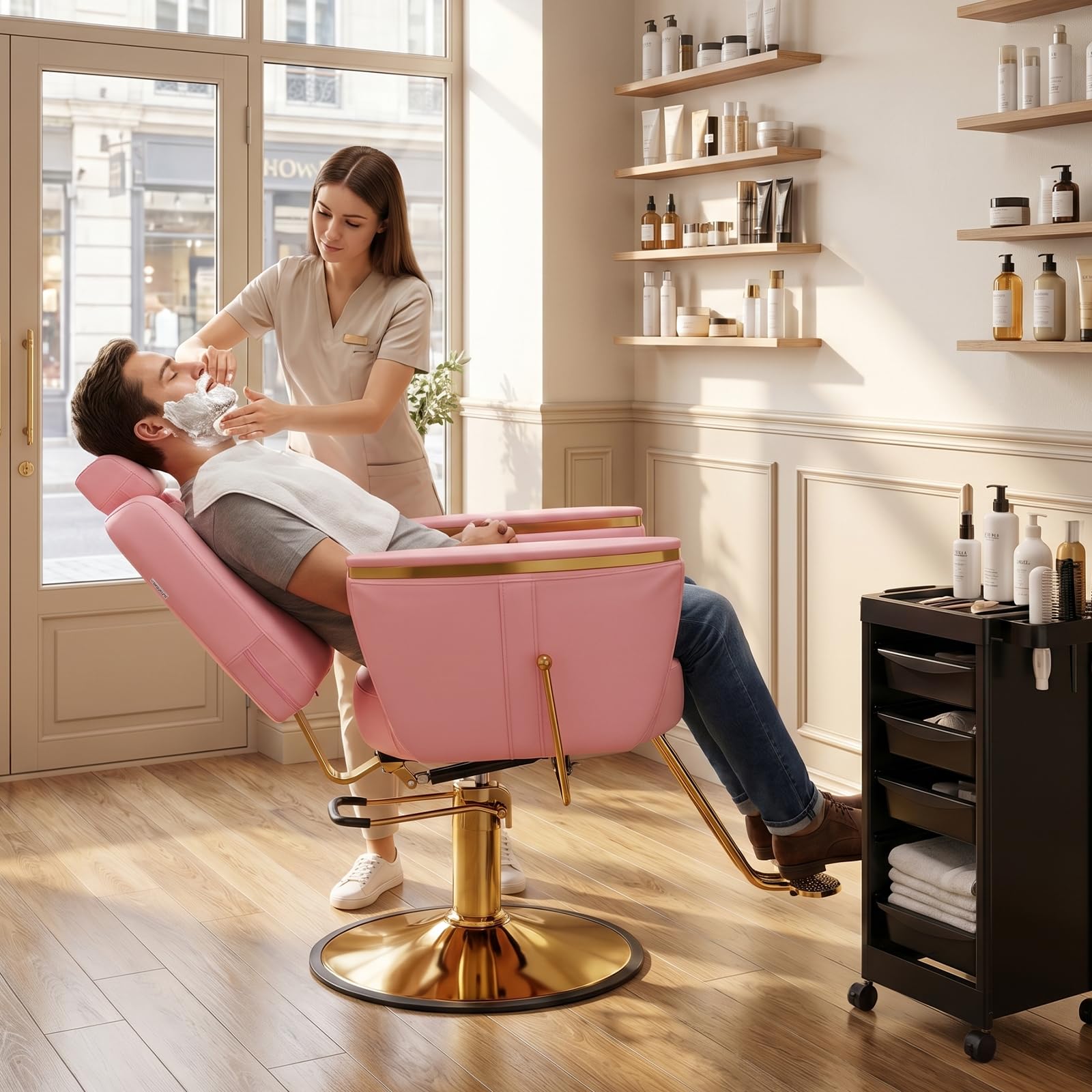 OmySalon SC3801 All Purpose Heavy Duty Hydraulic Reclining Salon Chair with Headrest