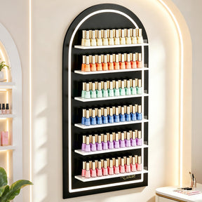 OmySalon Wall-Mounted Arched 6-Tier Nail Polish Rack With 5.5" Extra-Tall Shelves