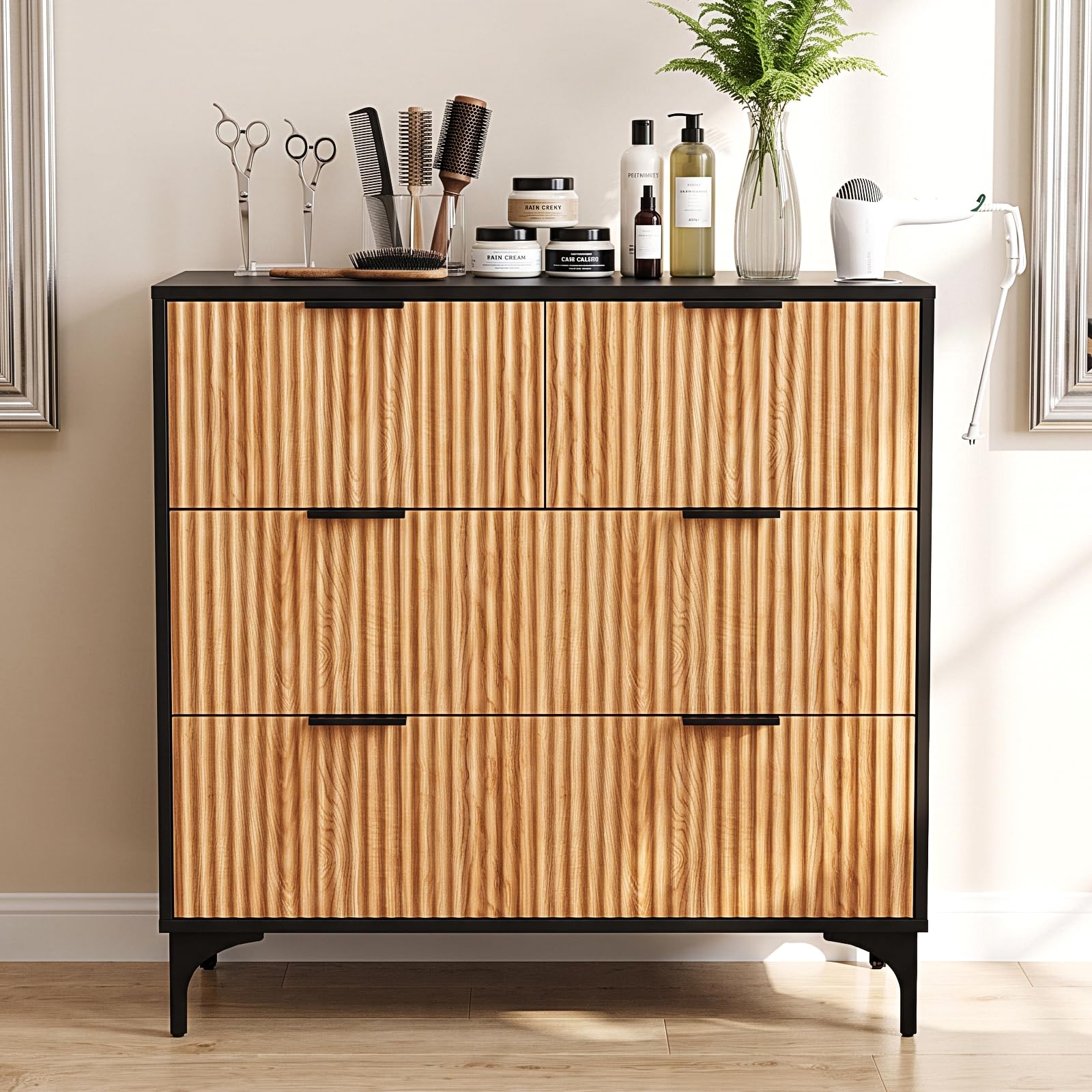 OmySalon WSCTD Modern Retro Salon Styling Station with 4 Drawers & 3 Tool Holders