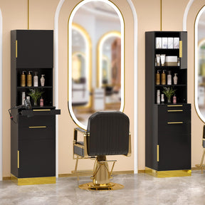 OmySalon HSCS Barber Storage Station Cabinet with 2 Drawers 2 Cabinets 2 Open Shelves 3 Hair Dryer Holders
