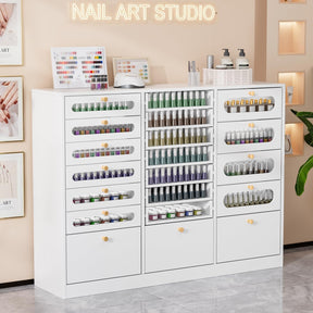 OmySalon Floor-Standing Nail Polish & Powder Organizer Cabinet with Drawers