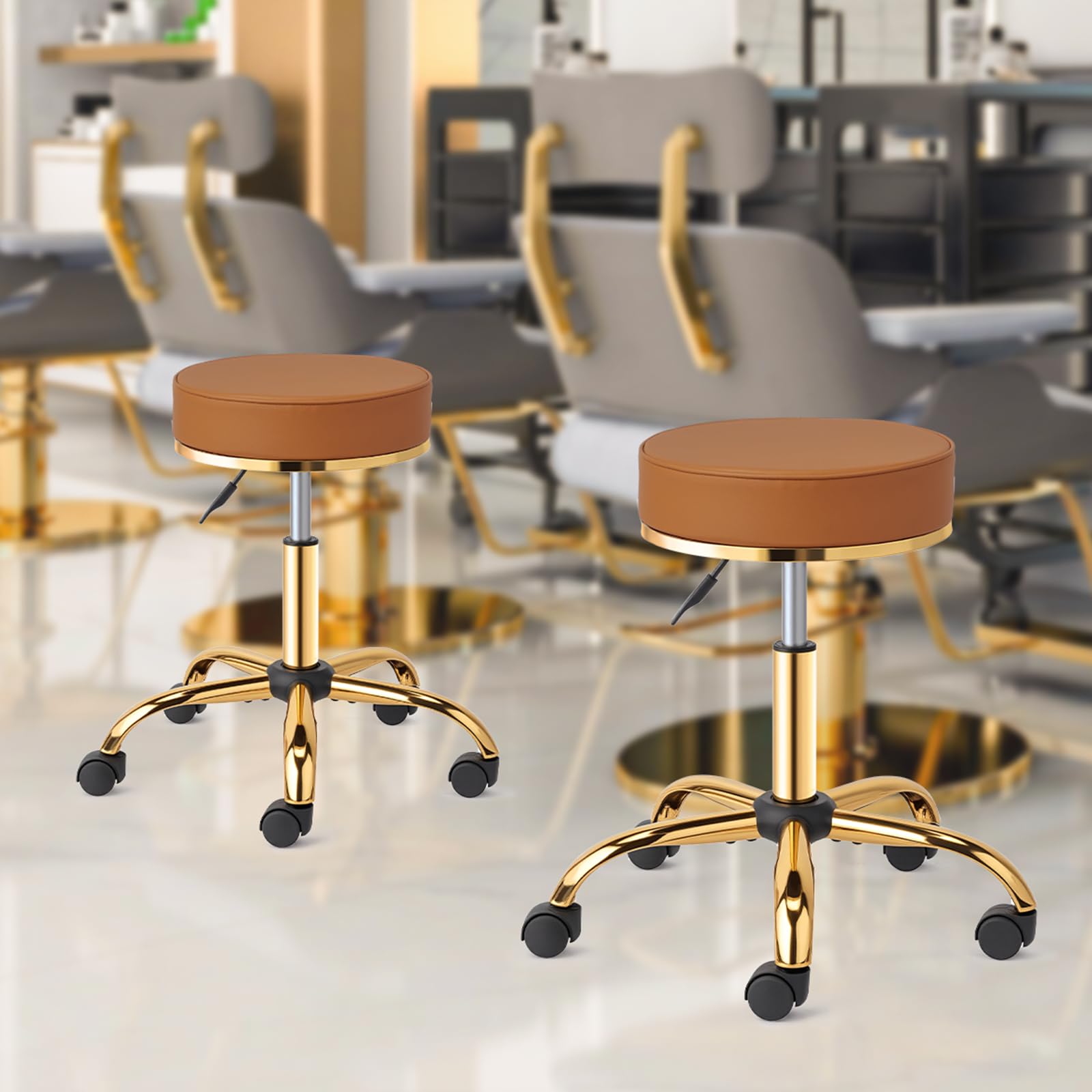 OmySalon Luxury 360° Swivel Hydraulic Adjustable Rolling Round Stool with Wheels